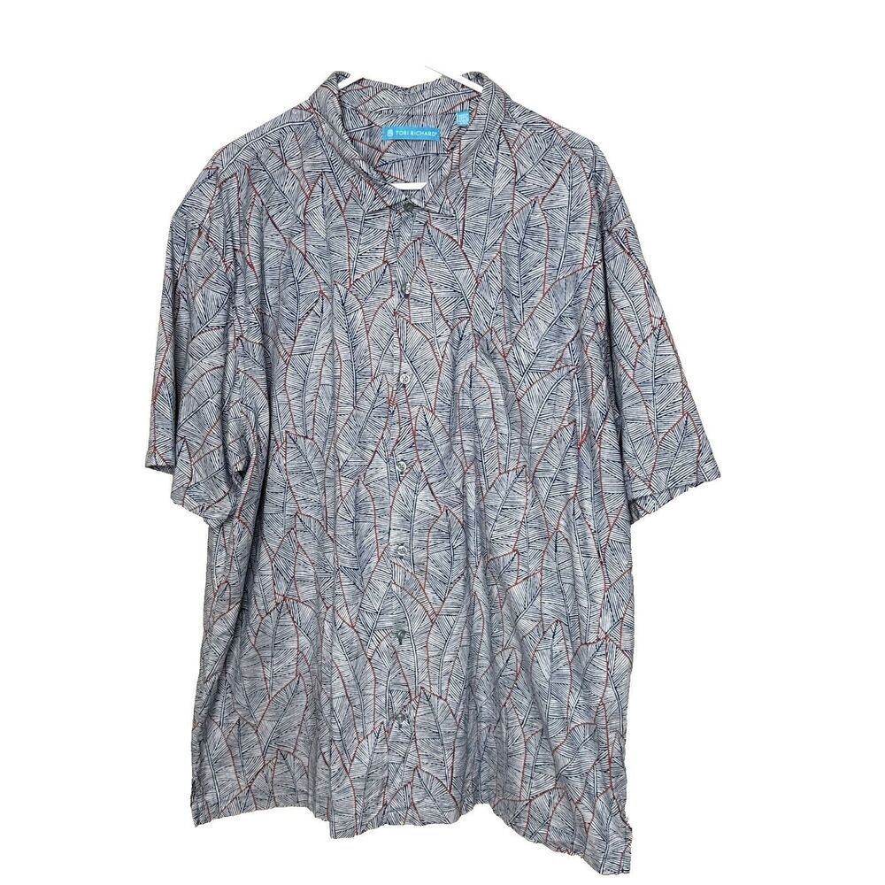 Tori Richard Size 3XL Short Sleeve Shirt Cotton Lawn Blue Red Palm Leave Print